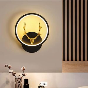 blissbells Metal LED Stag Wall Lamp (Stag Circle), Black