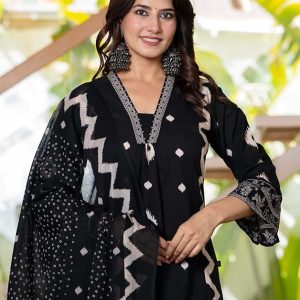 Libas Womens Printed Chiffon Straight Kurta With Trousers and Dupatta