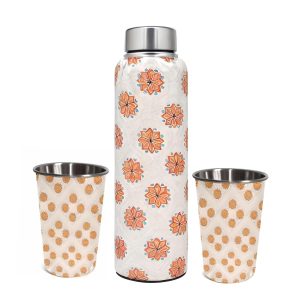 La' Forte Premium Stainless Steel Bottle & Tumbler Set – Lotus Blossom Design