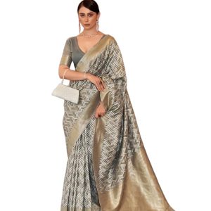 SWORNOF Women's Organza Pure Soft Silk Saree With Blouse Piece (RAINBOW)